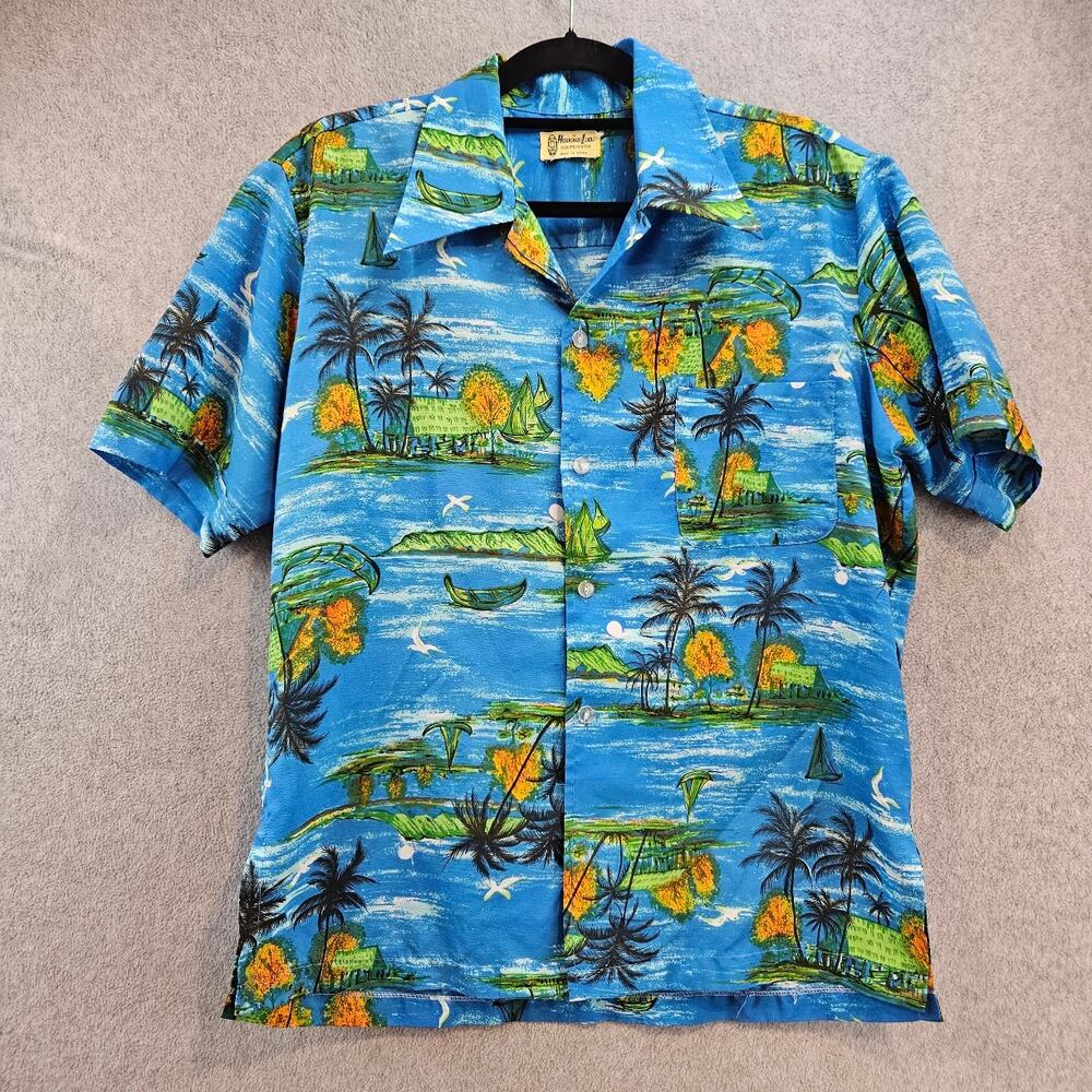 HAWAIIN LUAU | Shirt Short Sleeve Mens Resort Vacation Surfing Cabanacore VTG - Picture 1 of 12